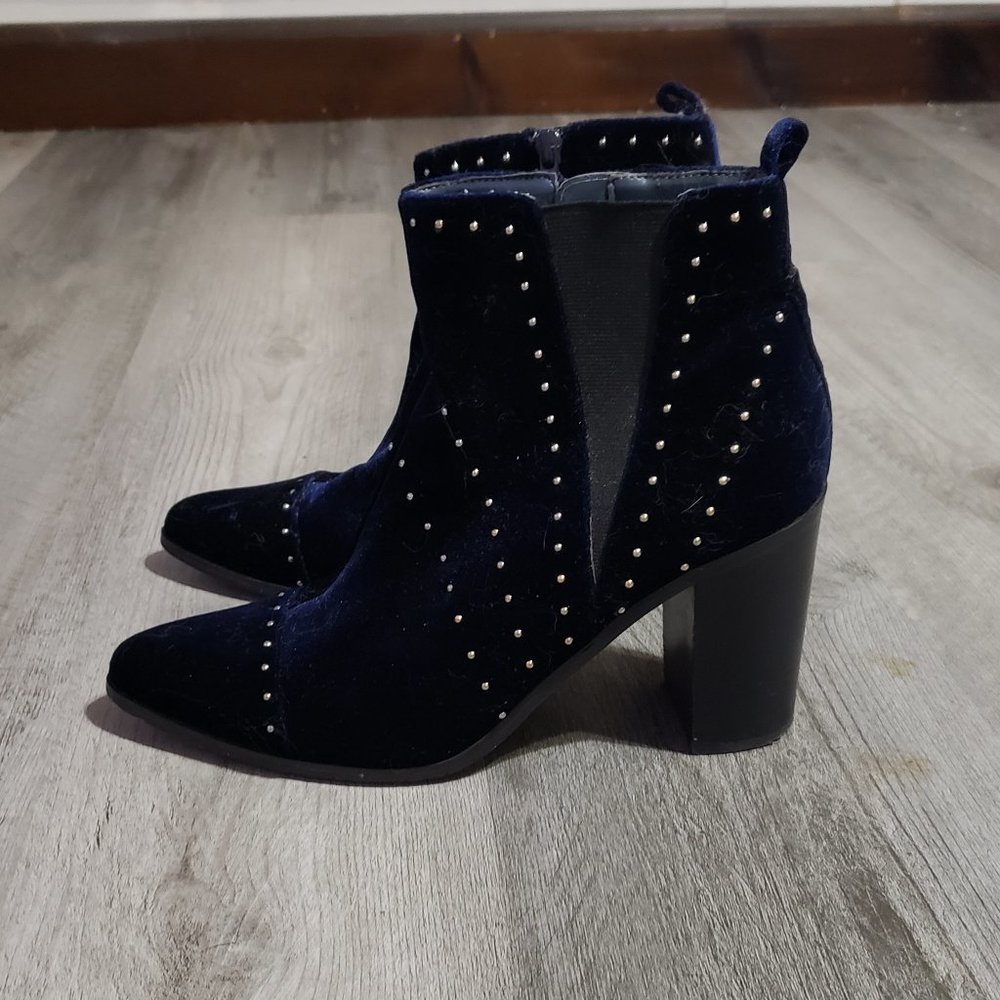 Kensie Delanie velvet blue suede studded ankle booties